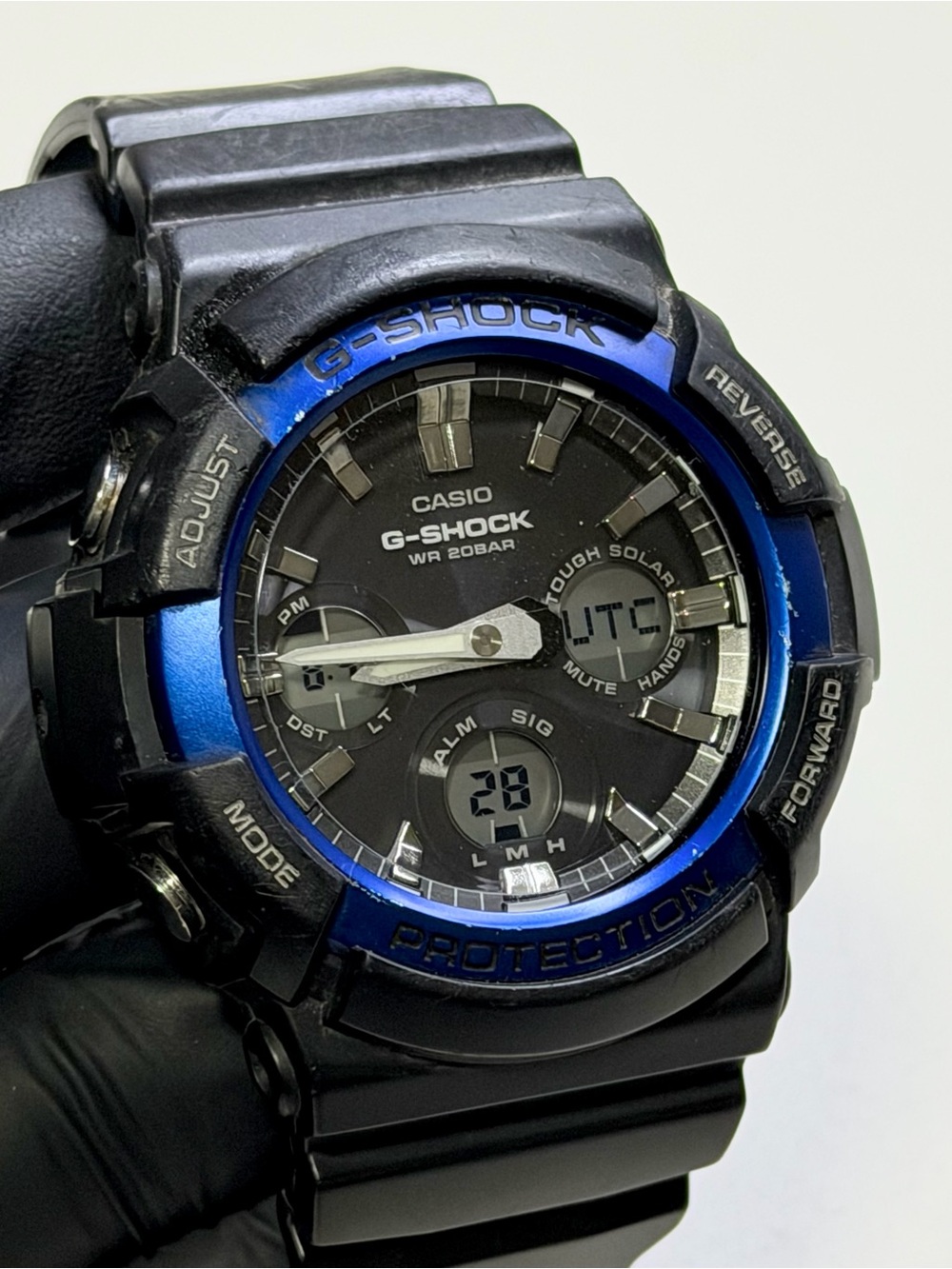 Casio G-Shock GAS-100B Tough Solar Analog-Digital Black & Blue Resin 52mm Watch